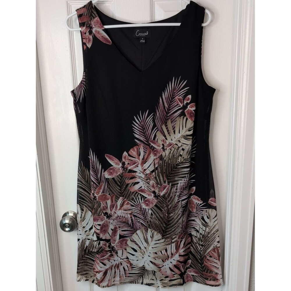 connected apparel Black Tropical Floral V-Neck Sleeveless Dress Size 8